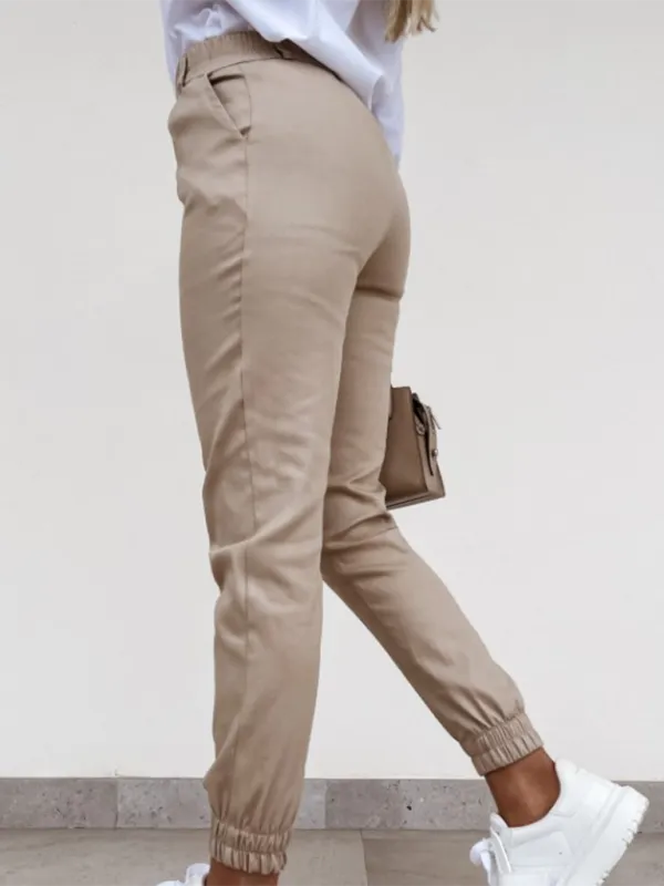 Washed cotton slim fit nine-point pants