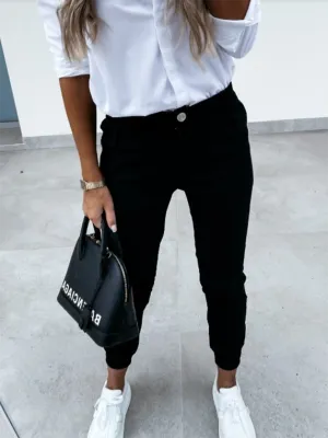 Washed cotton slim fit nine-point pants