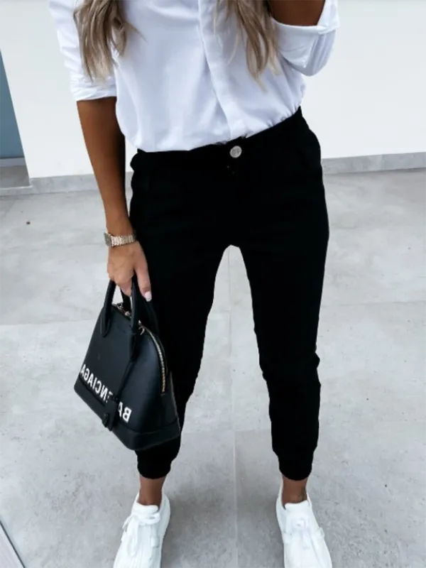 Washed cotton slim fit nine-point pants