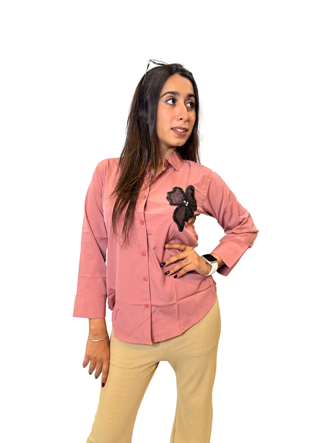 Women's Onion Pink Opaque Formal Shirt