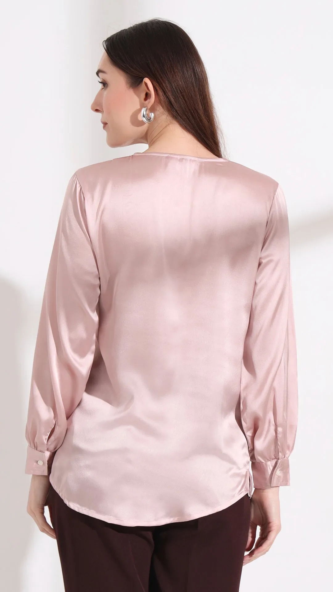 Womens Premium Summer Satin Orchid Pink Peter Pan Collar Top